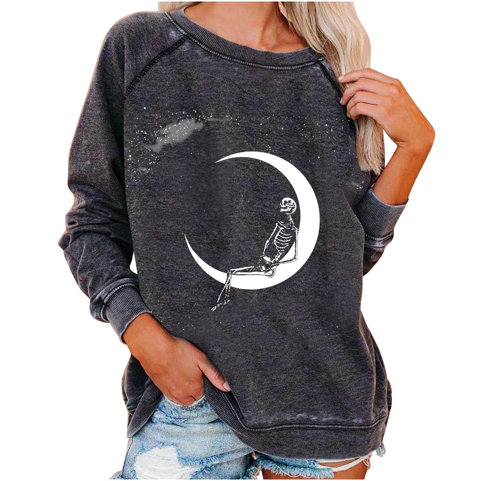 Winter new Amazon eBay loose women's top Halloween skull fun funny print sweater women