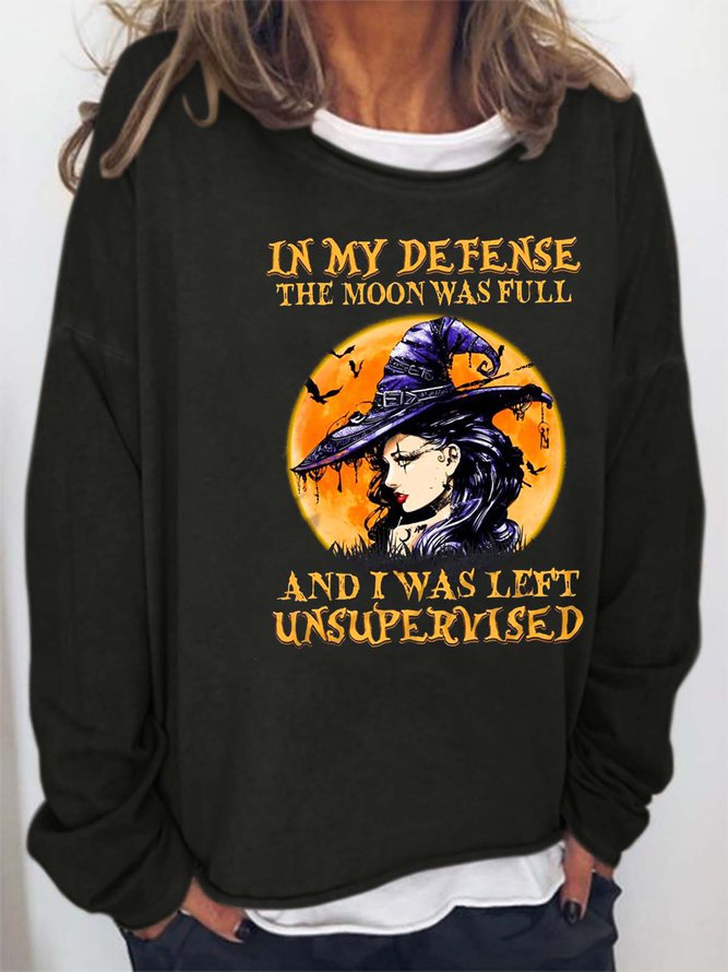 Halloween Witch And Moon Crew Neck Sweatshirts