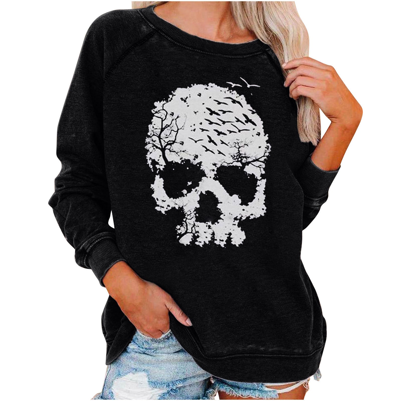 Winter new Amazon eBay loose women's top Halloween skull fun funny print sweater women