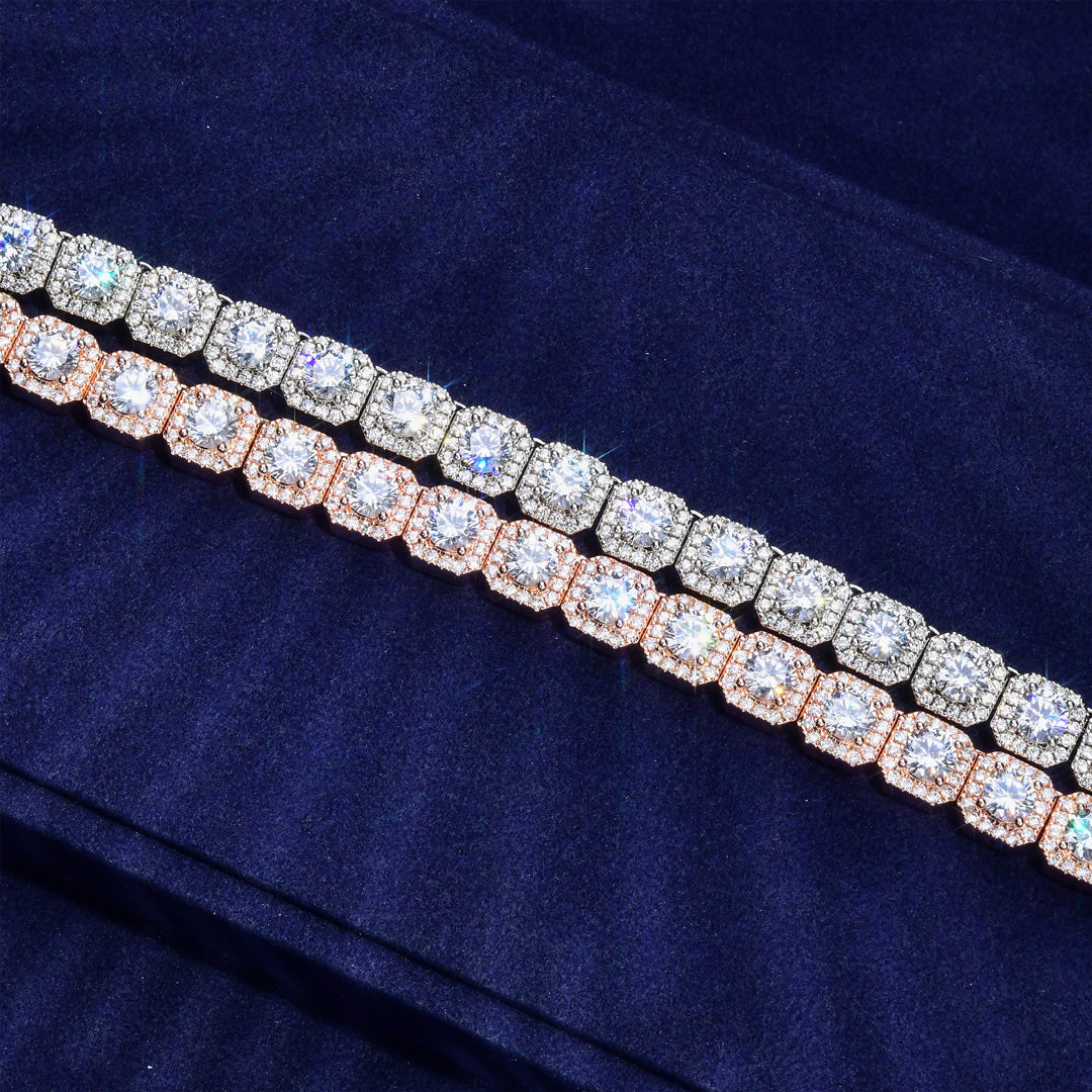 S925 MOISSANITE 10MM CLUSTERED TENNIS CHAIN OR BRACELET