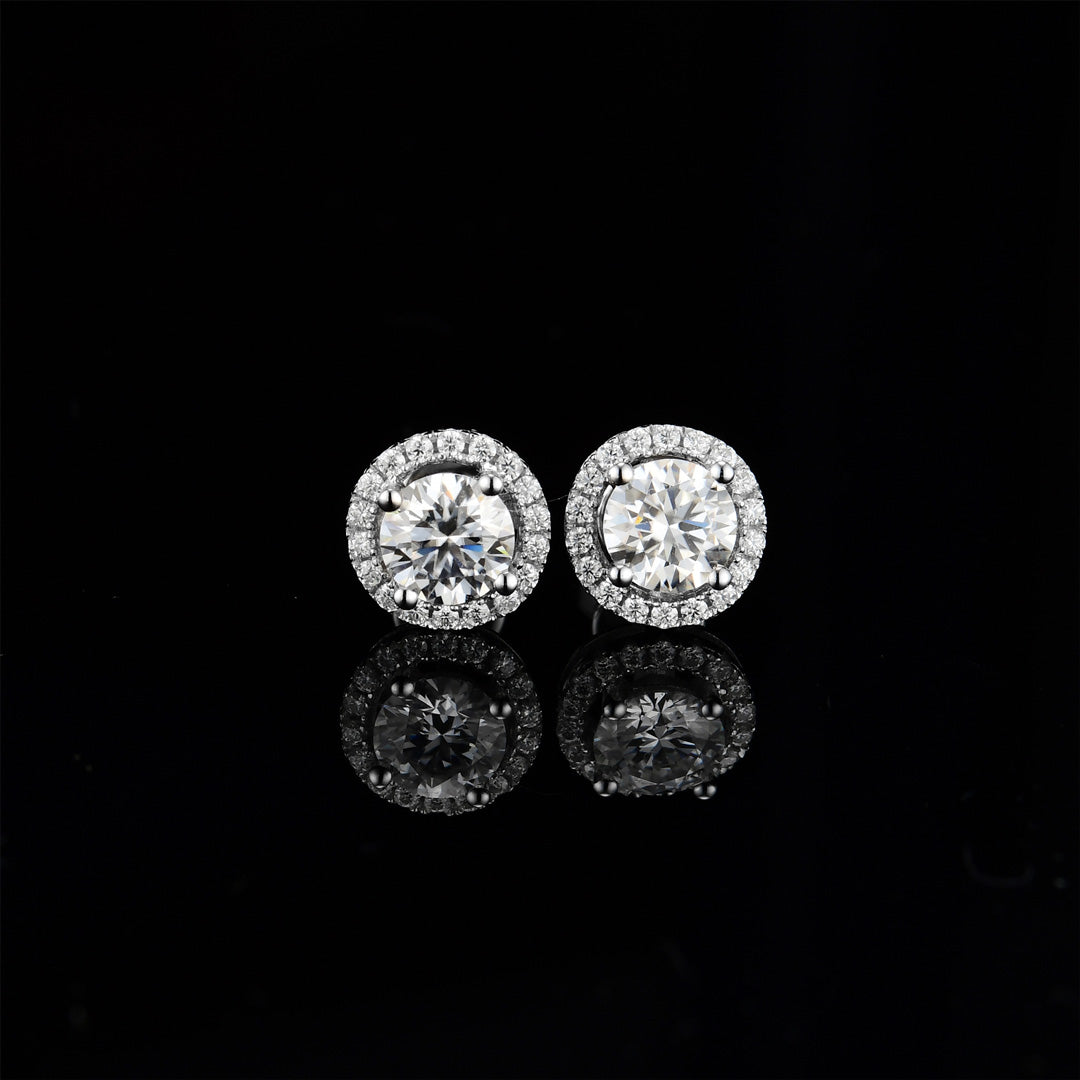 S925 SILVER ROUND CUT MOISSANITE HALO EARRINGS