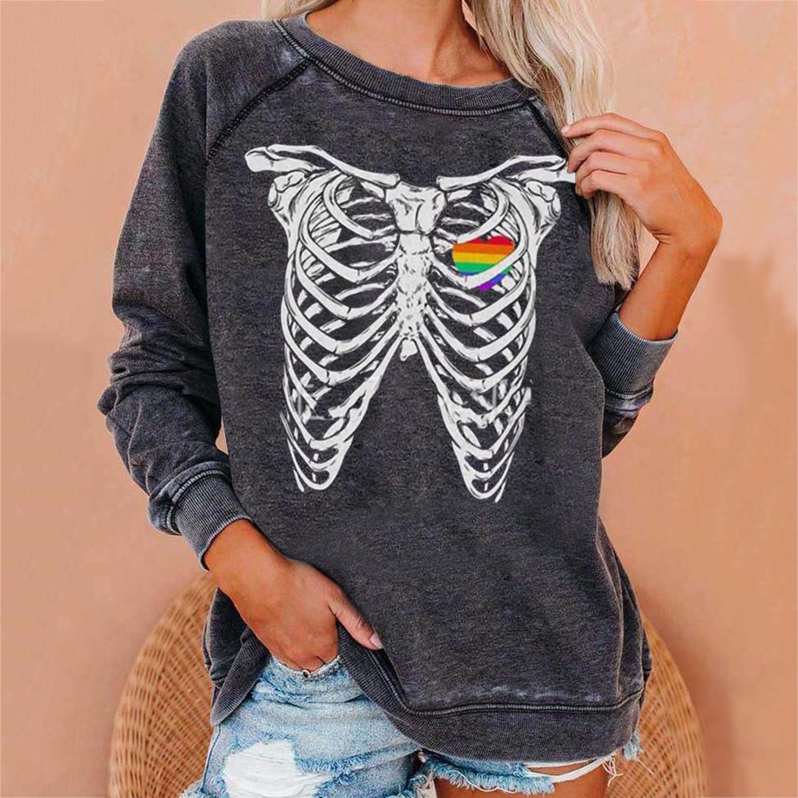 Winter new Amazon eBay loose women's top Halloween skull fun funny print sweater women