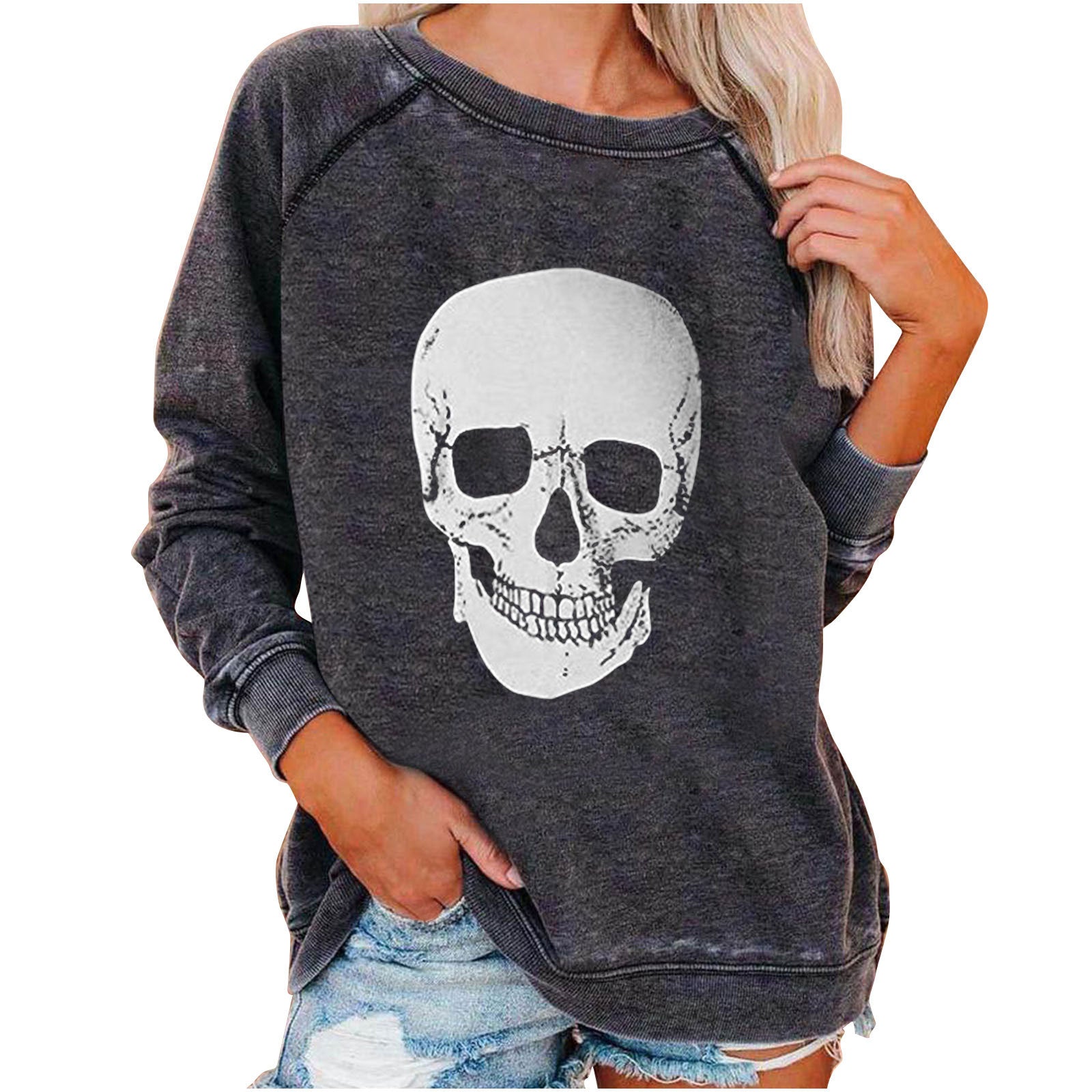 Winter new Amazon eBay loose women's top Halloween skull fun funny print sweater women