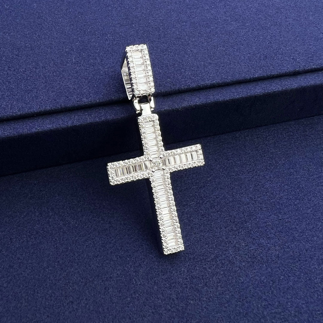 DOUBLE LAYER BAGUETTE CROSS PENDANT