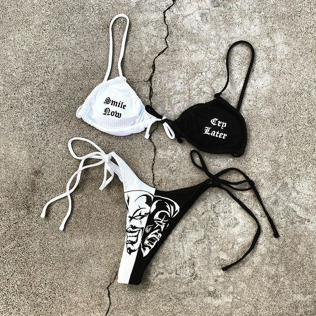 Dark Print Stitching Multi-rope Bikini