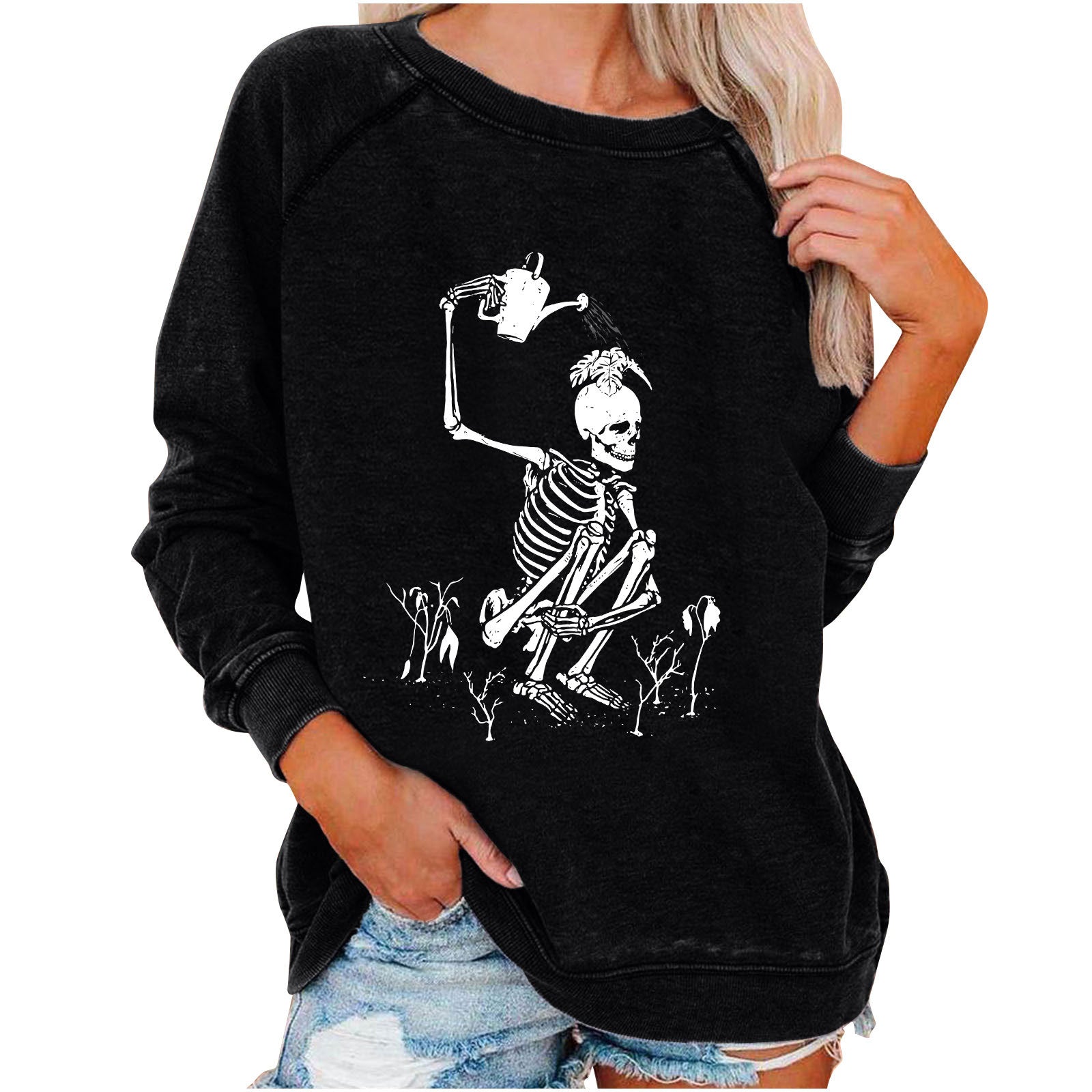 Winter new Amazon eBay loose women's top Halloween skull fun funny print sweater women