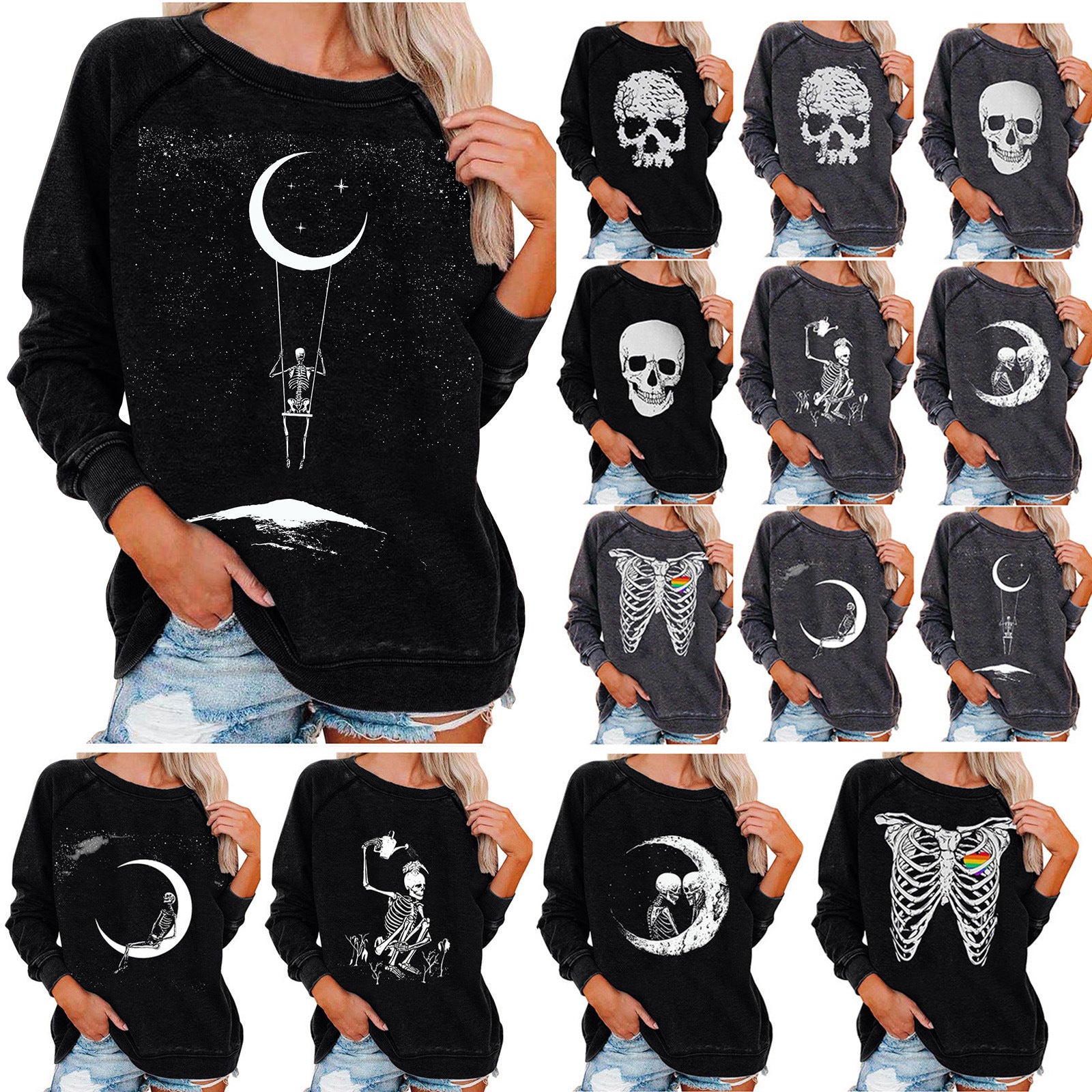 Winter new Amazon eBay loose women's top Halloween skull fun funny print sweater women