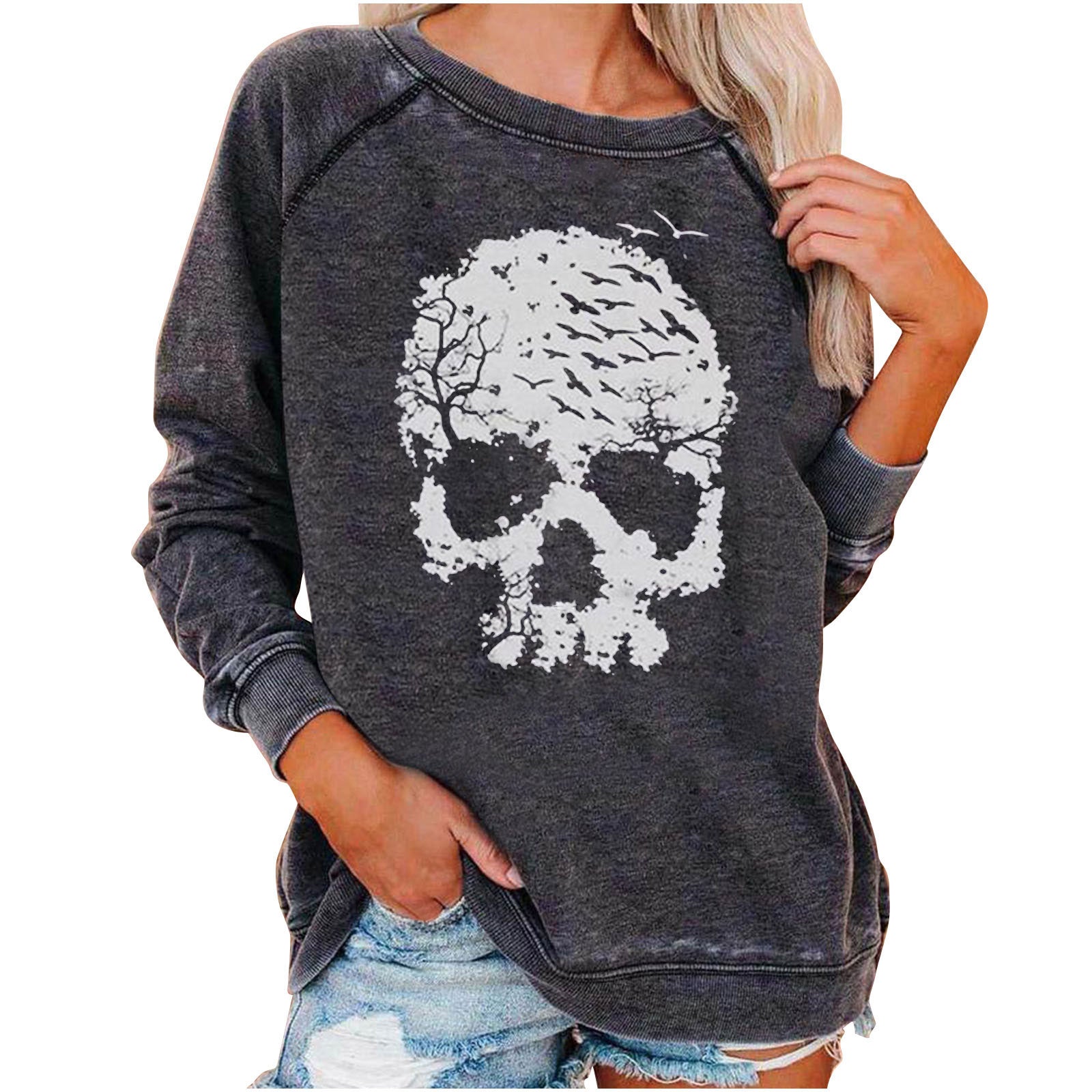 Winter new Amazon eBay loose women's top Halloween skull fun funny print sweater women