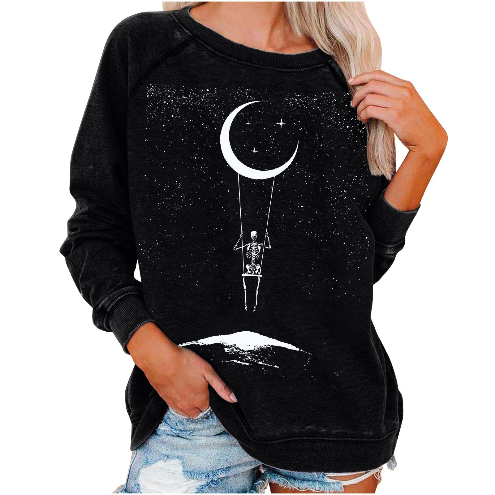 Winter new Amazon eBay loose women's top Halloween skull fun funny print sweater women