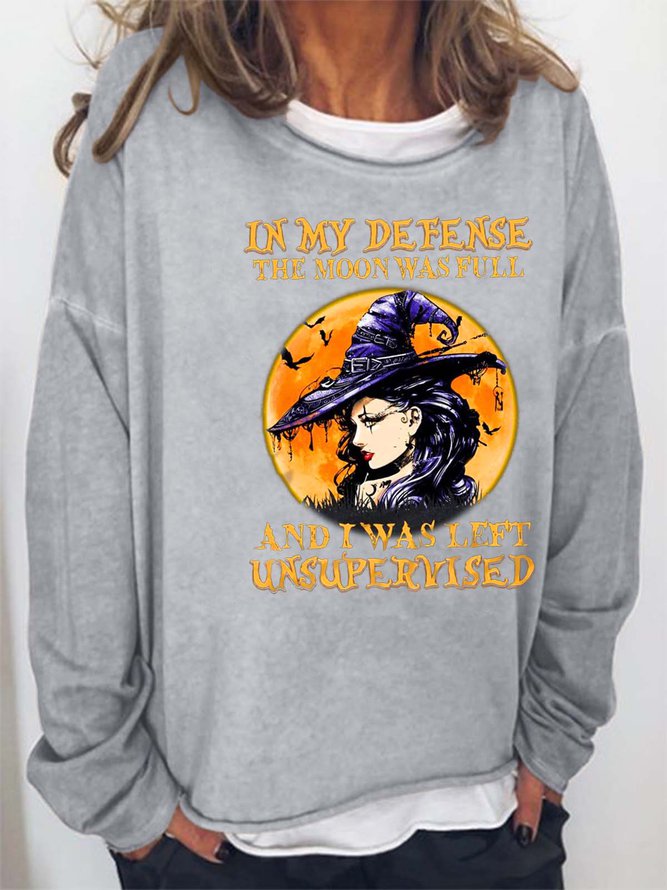 Halloween Witch And Moon Crew Neck Sweatshirts