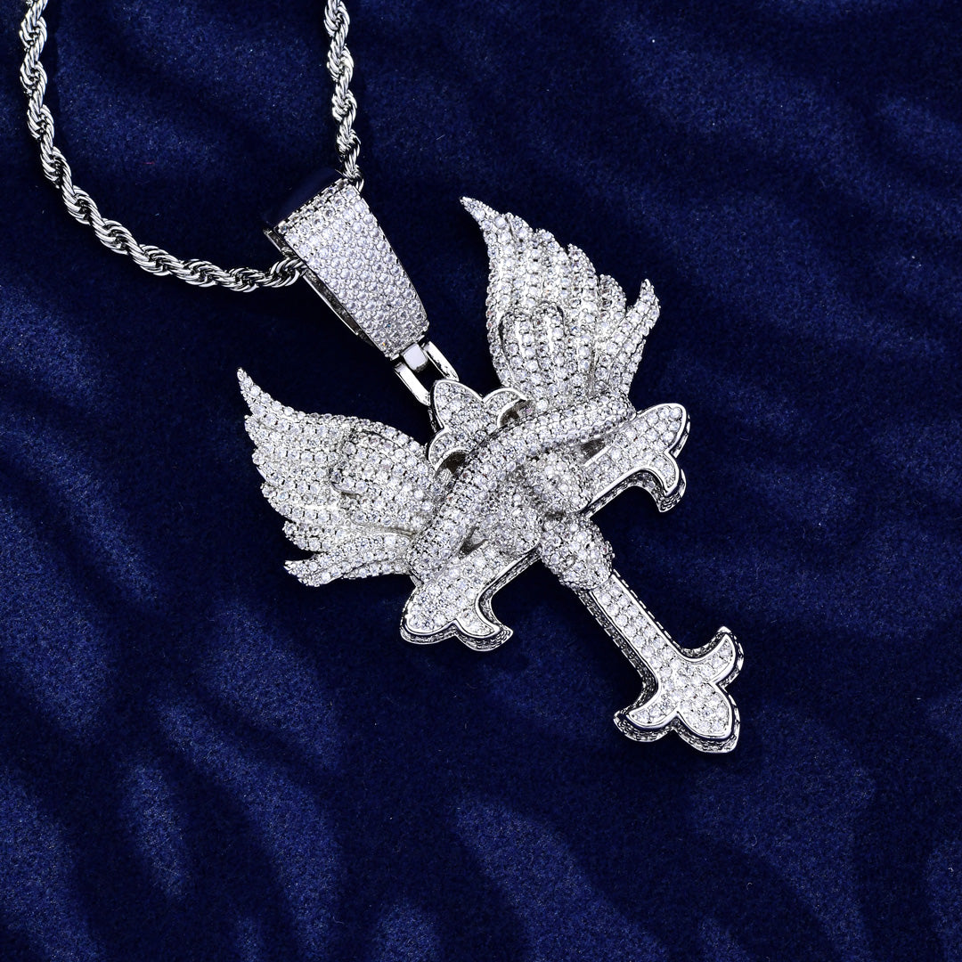 ANGEL WINGS CLUSTERED CROSS PENDANT