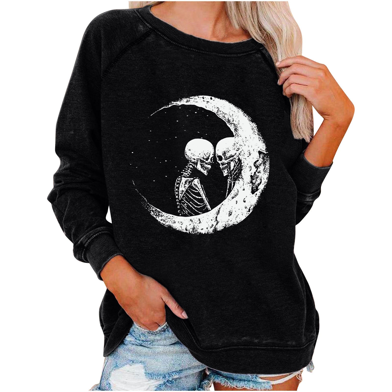 Winter new Amazon eBay loose women's top Halloween skull fun funny print sweater women