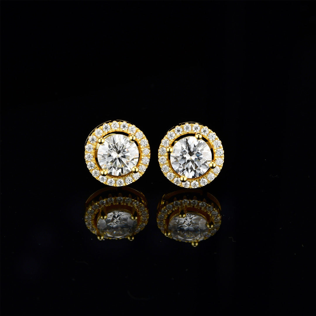 S925 SILVER ROUND CUT MOISSANITE HALO EARRINGS