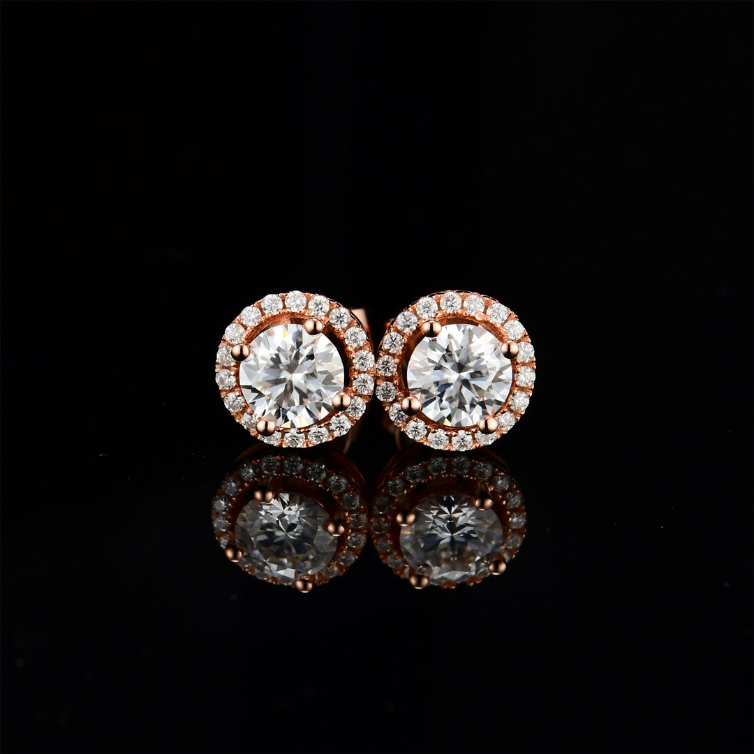 S925 SILVER ROUND CUT MOISSANITE HALO EARRINGS