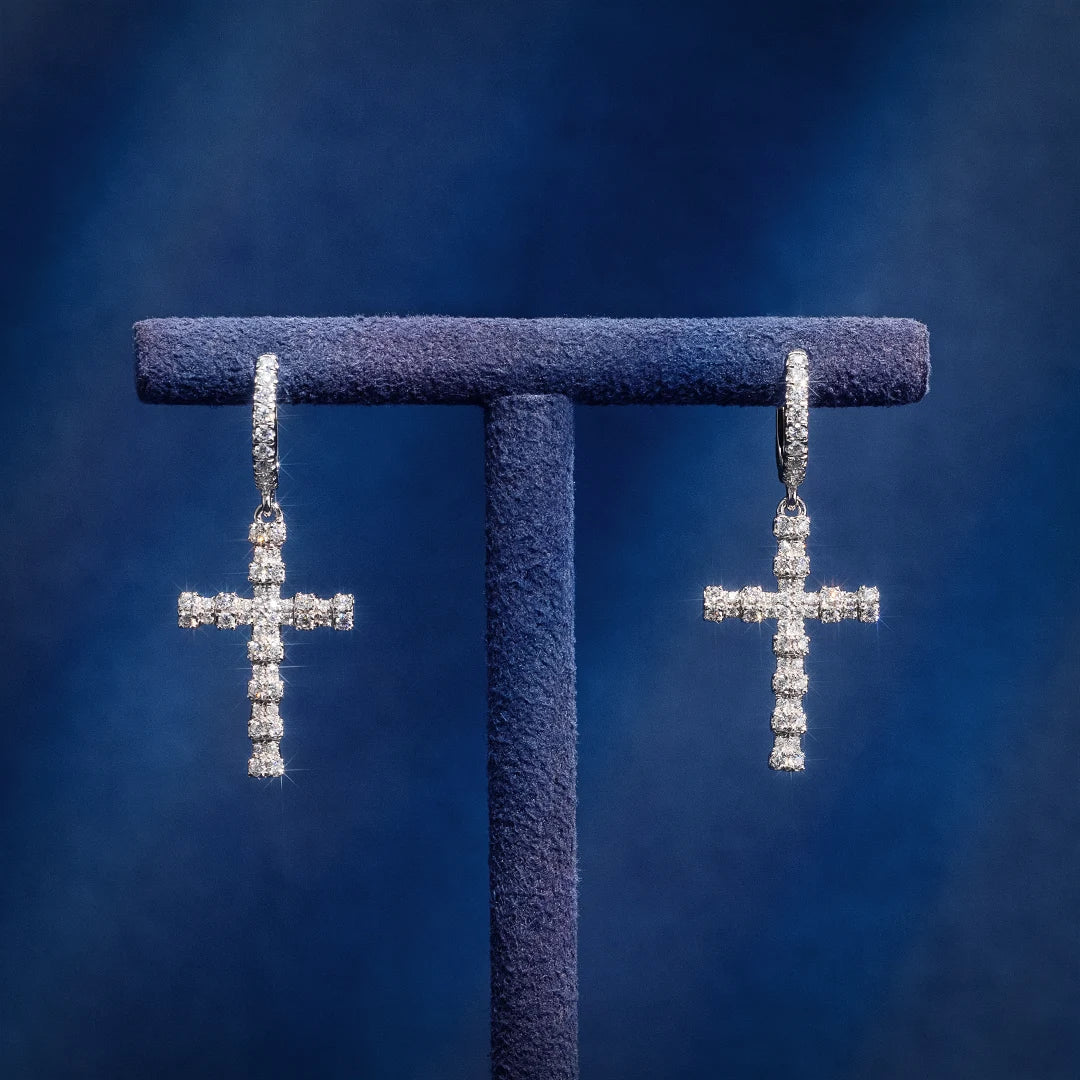 S925 SILVER MOISSANITE TENNIS CROSS EARRINGS