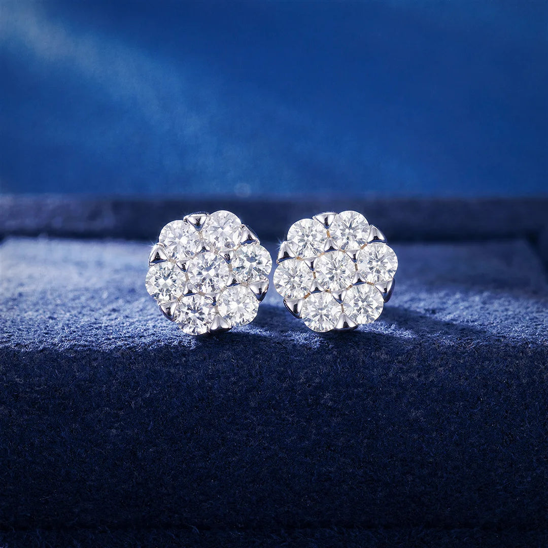 MOISSANITE FLOWER CLUSTER STUD EARRINGS