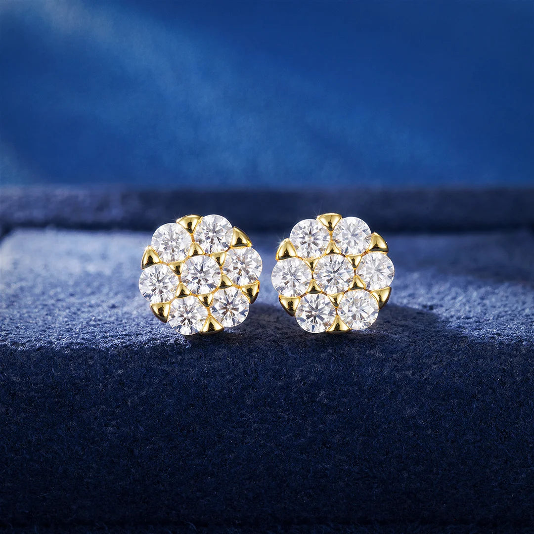 MOISSANITE FLOWER CLUSTER STUD EARRINGS