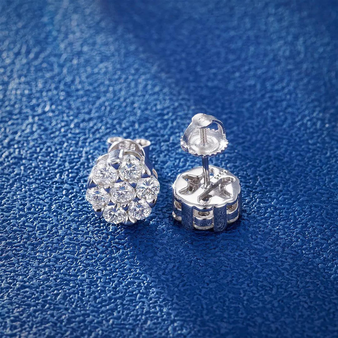 MOISSANITE FLOWER CLUSTER STUD EARRINGS