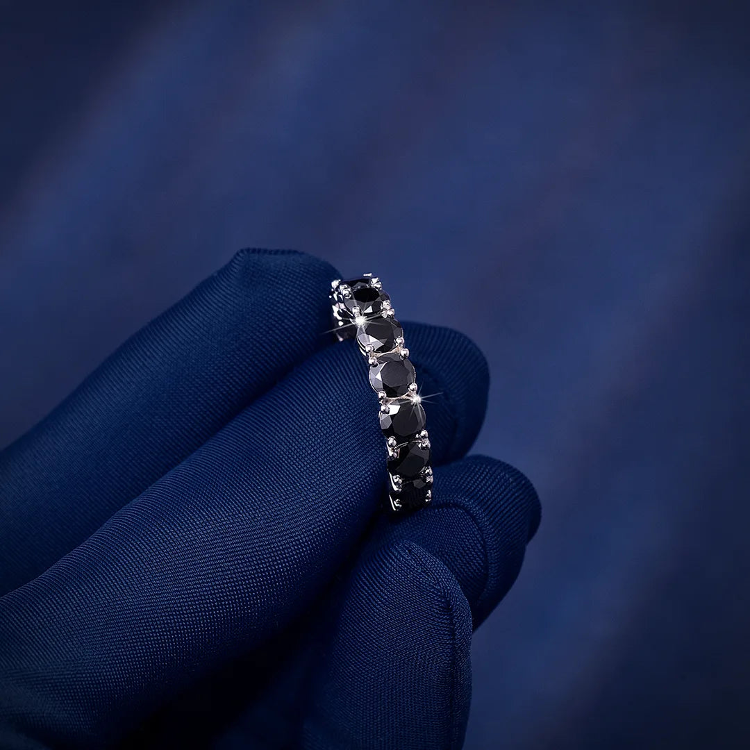 5MM 925 STERLING SILVER BLACK MOISSANITE ETERNITY RING