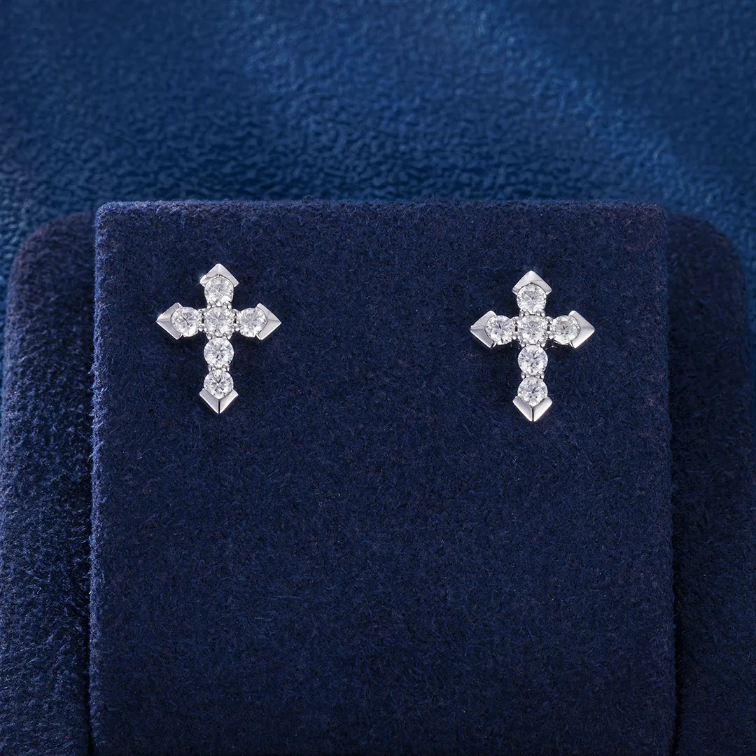 S925 MOISSANITE MICRO CROSS STUD EARRINGS