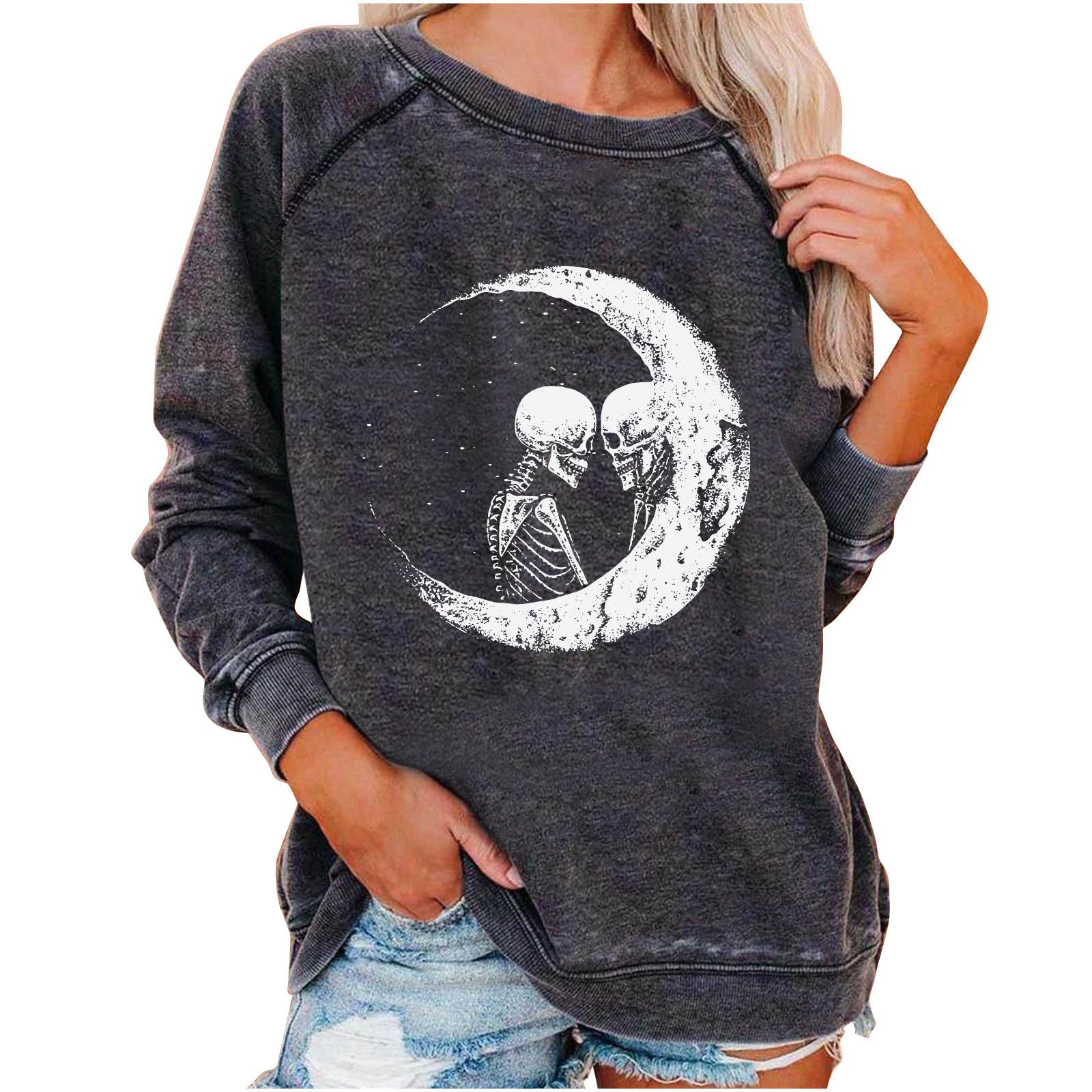 Winter new Amazon eBay loose women's top Halloween skull fun funny print sweater women