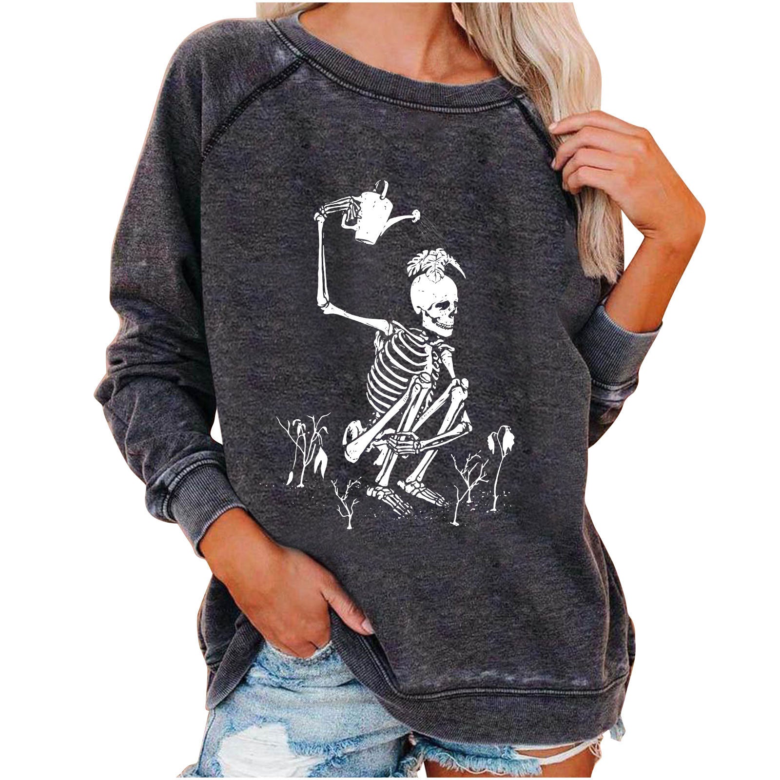 Winter new Amazon eBay loose women's top Halloween skull fun funny print sweater women