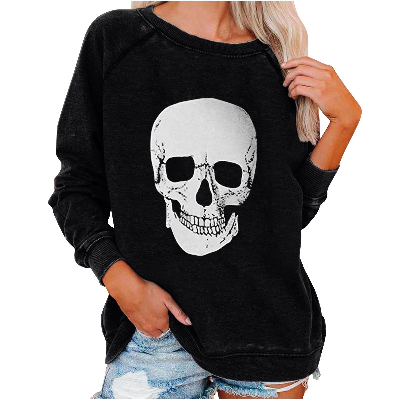 Winter new Amazon eBay loose women's top Halloween skull fun funny print sweater women