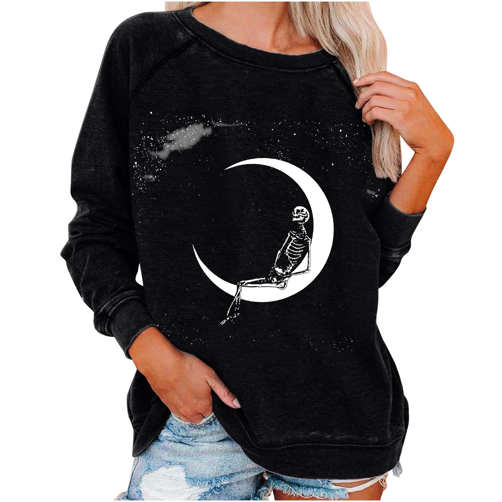 Winter new Amazon eBay loose women's top Halloween skull fun funny print sweater women